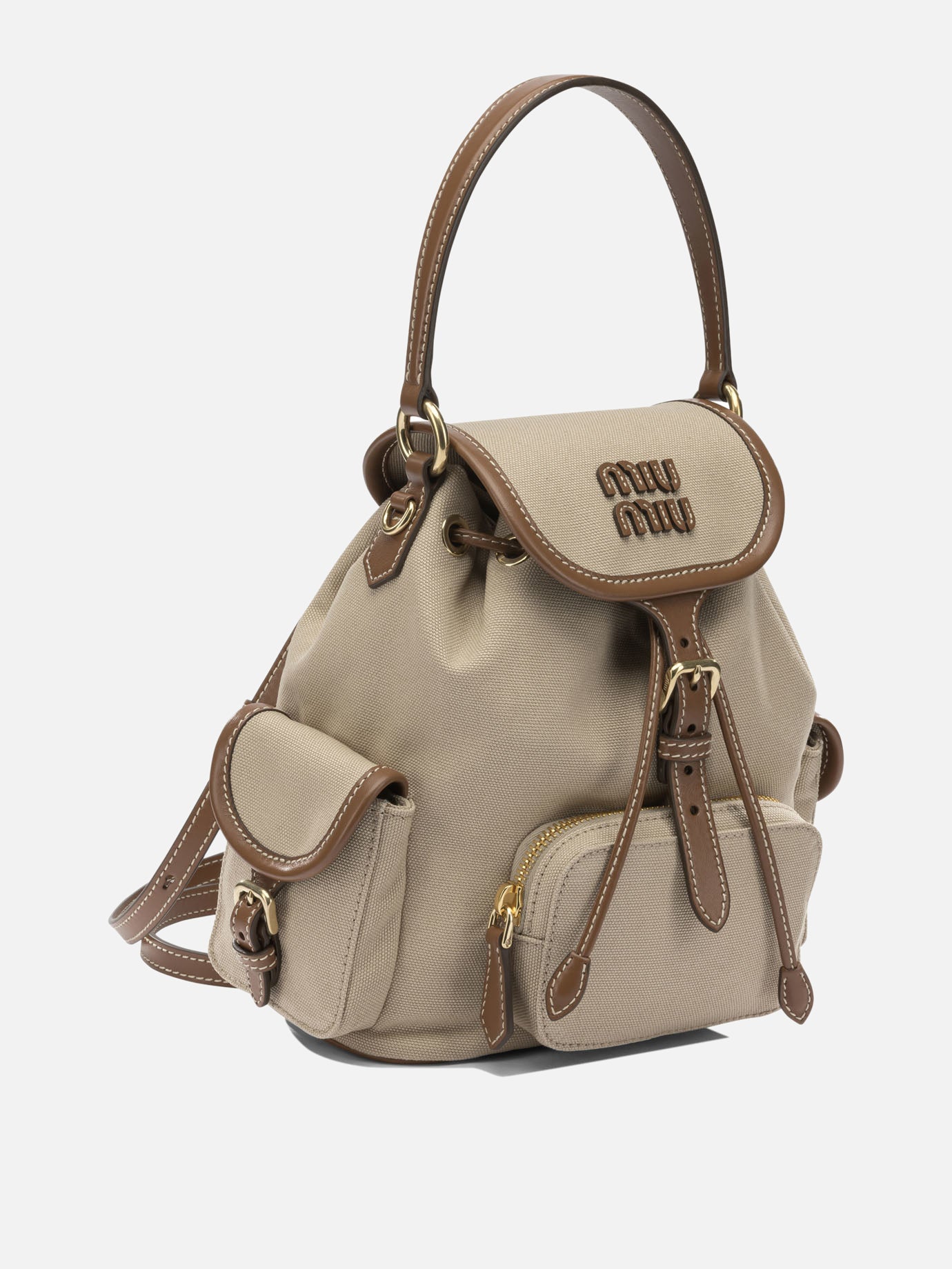 Casual backpacks 100% cotton Other Fabric: 100% leather  Beige - Miu Miu Women | PDP | VIETTI Online Store | thumbnail_2