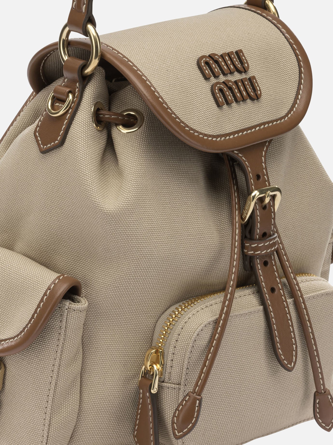 Casual backpacks 100% cotton Other Fabric: 100% leather  Beige - Miu Miu Women | PDP | VIETTI Online Store | thumbnail_4