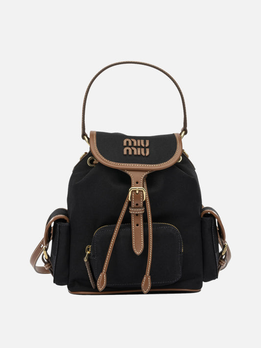 Casual backpacks 100% cotton - Other fabric: 100% calf leather  Black - Miu Miu Women | PDP | VIETTI Online Store 
