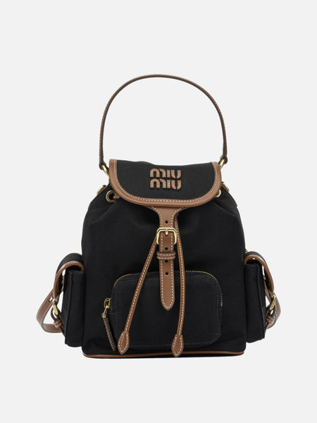 Miu Miu Canvas and leather backpack with logo 5BZ043 Black - Women