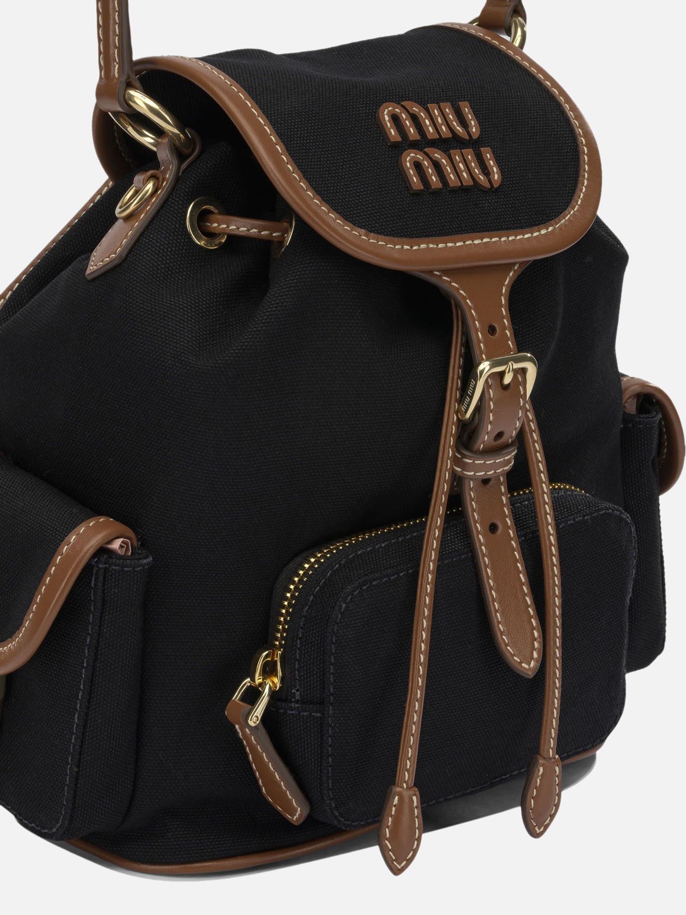 Casual backpacks 100% cotton - Other fabric: 100% calf leather  Black - Miu Miu Women | PDP | VIETTI Online Store | thumbnail_4