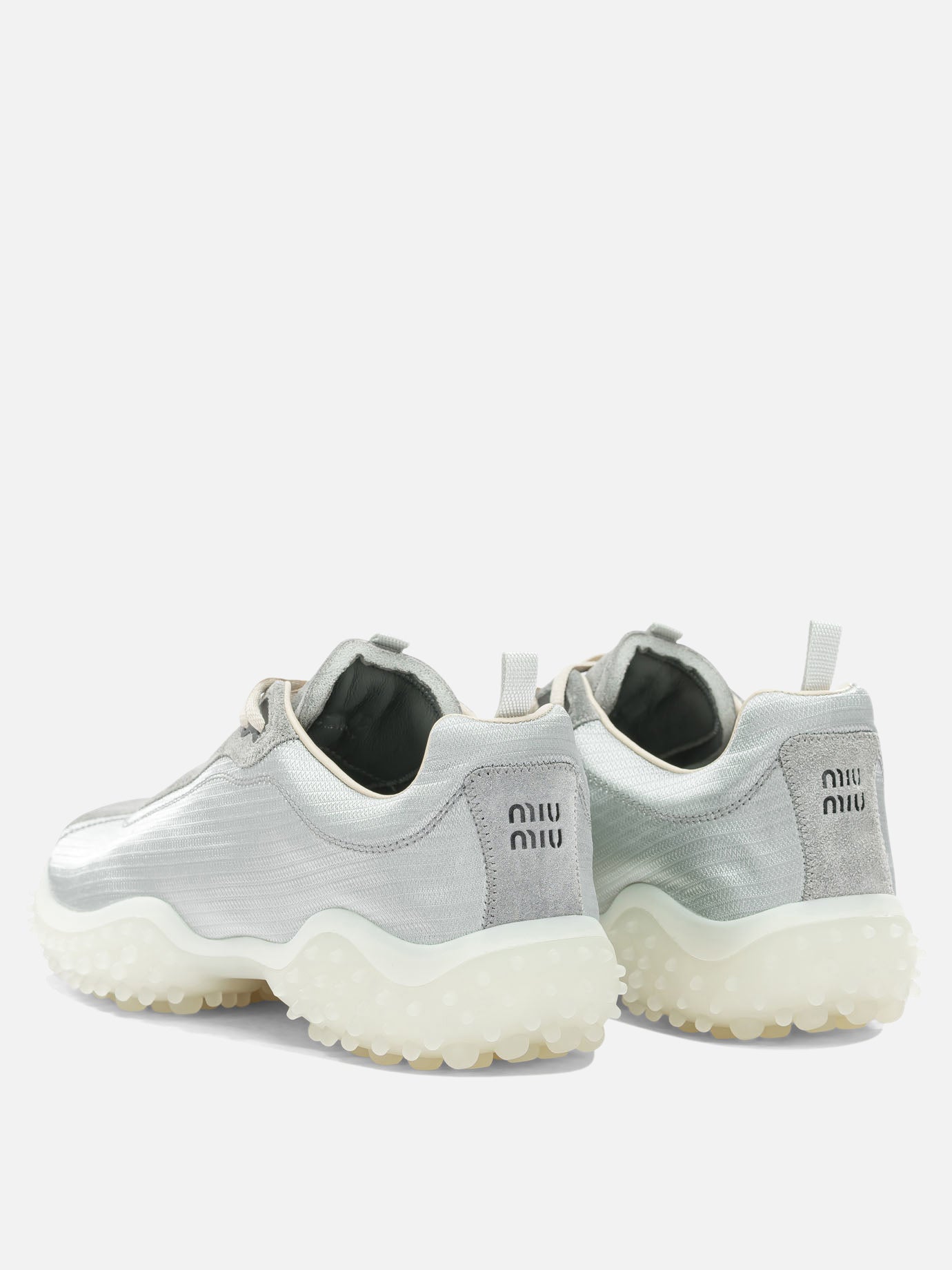 Low top sneakers 100% recycled polyamide - 100% calf leather  Silver - Miu Miu Women | PDP | VIETTI Online Store | thumbnail_4