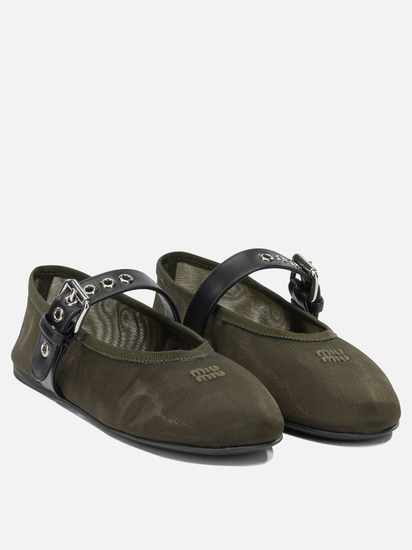 Mary Jane ballet flats 100% polyester - 100% rubber  Green - Miu Miu Women | PDP | VIETTI Online Store | Zoom-Modal_2
