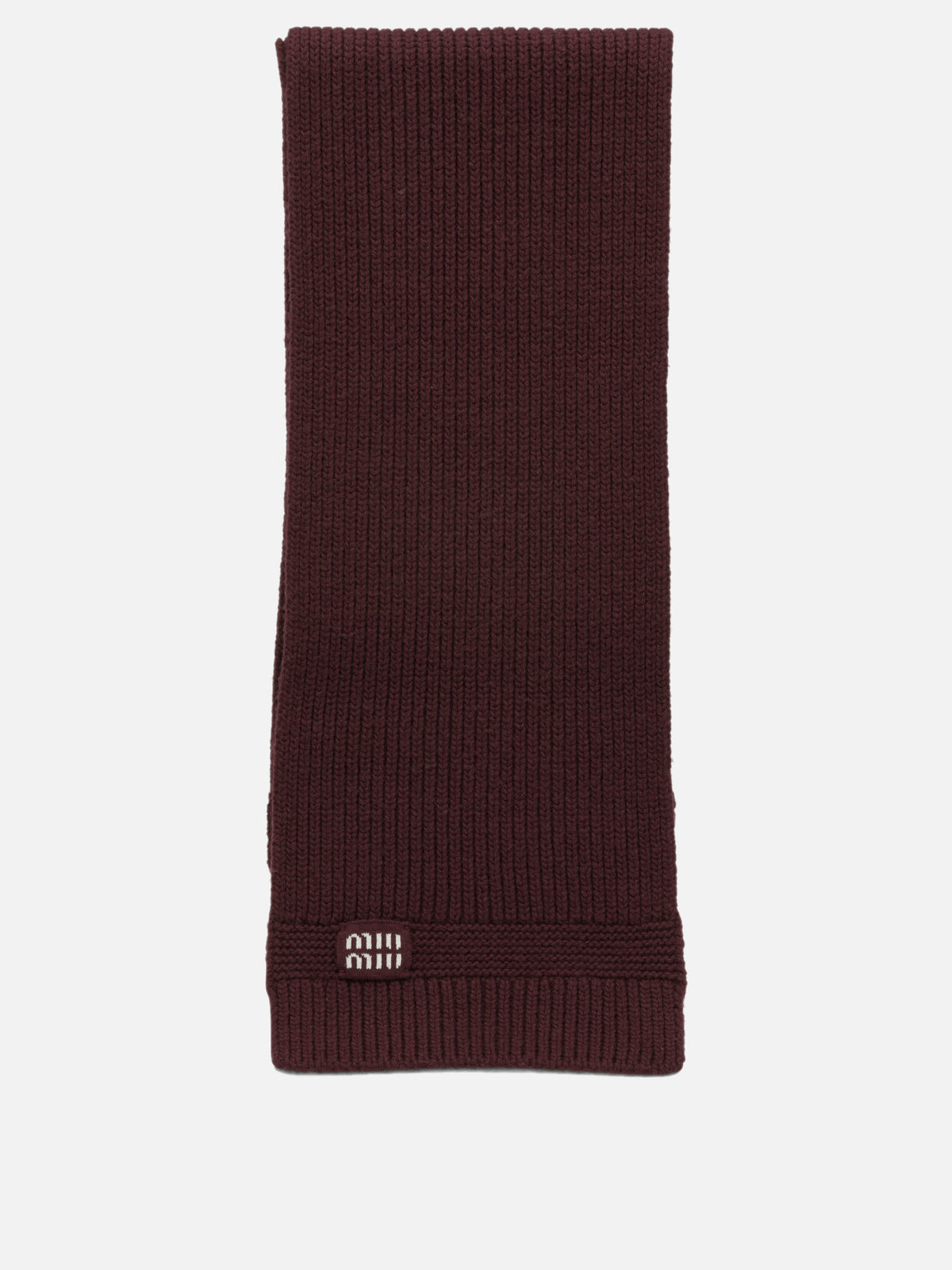 Miu Miu Wool and cashmere scarf with logo Bordeaux

