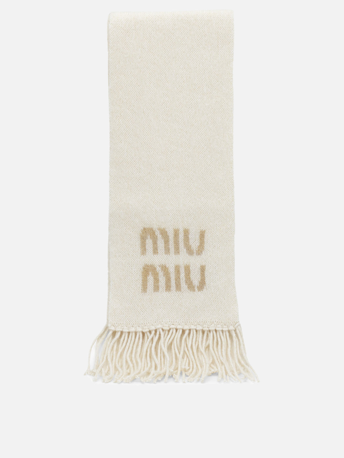 Miu Miu Merino Wool Fringed Scarf White

