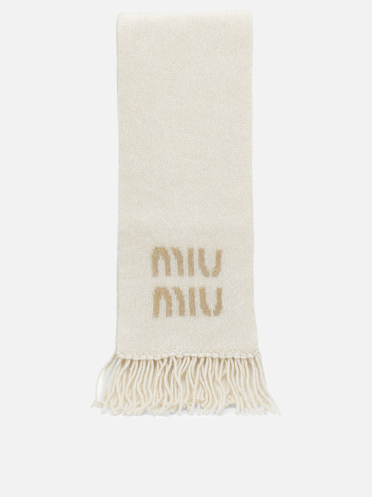 Miu Miu Merino Wool Fringed Scarf White

