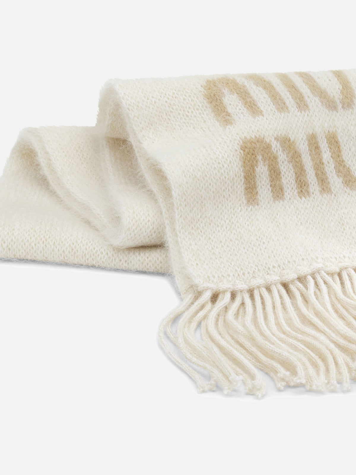 Miu Miu Merino Wool Fringed Scarf White

