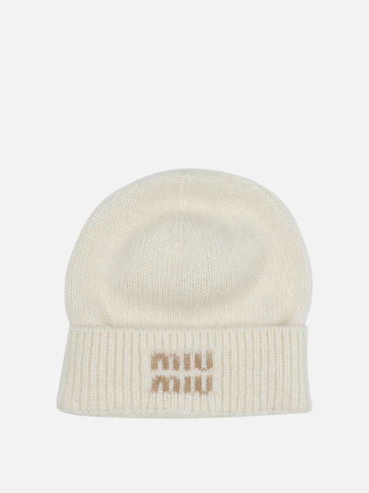 Miu Miu Mohair beanie with logo White

