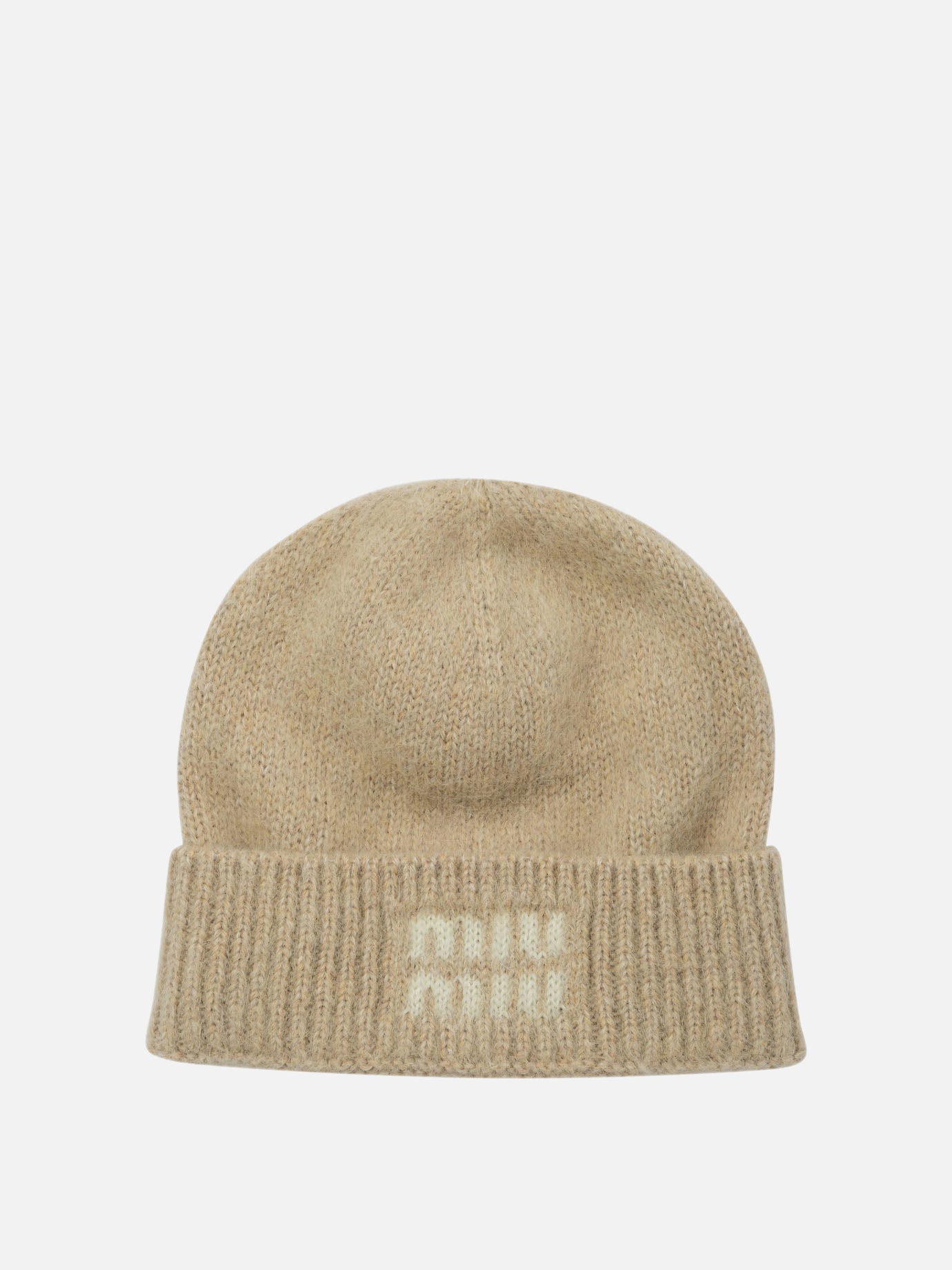 Miu Miu Mohair beanie with logo Beige

