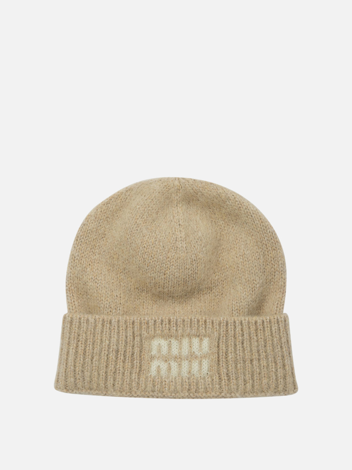 Miu Miu Mohair beanie with logo Beige - VIETTI