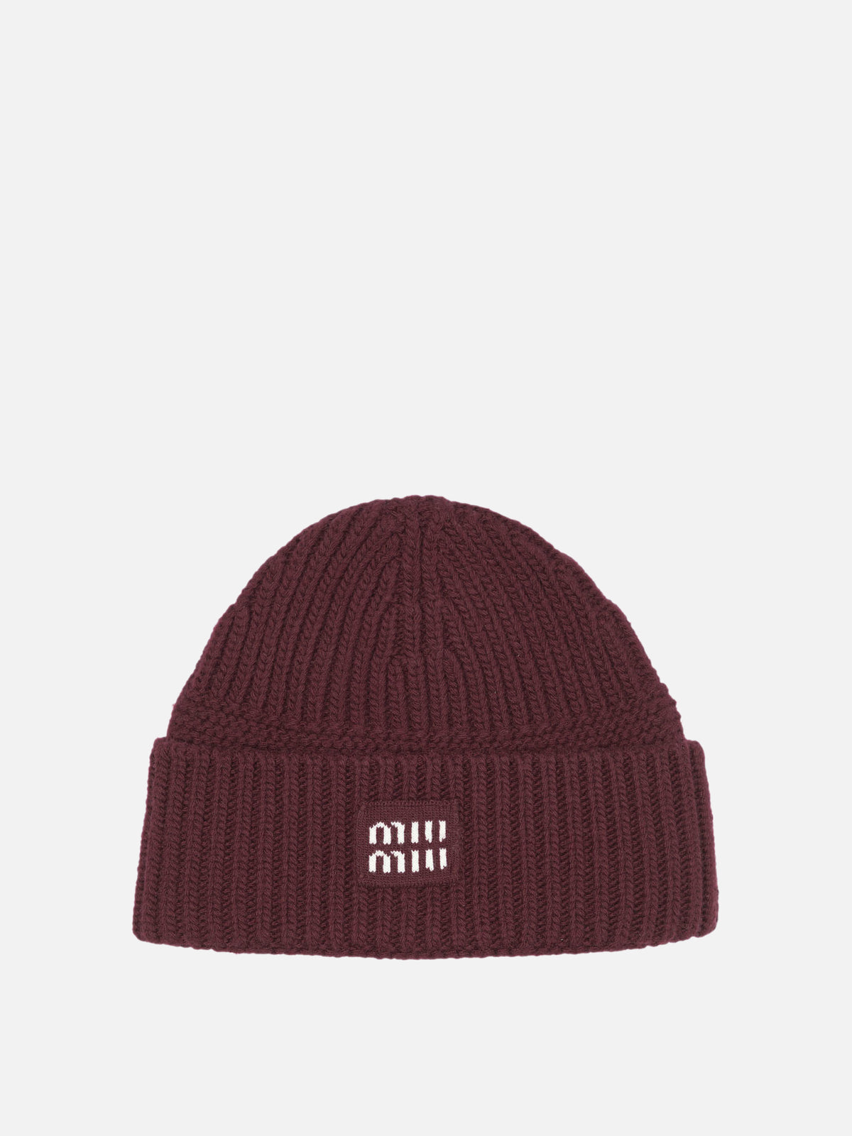 Miu Miu Wool and cashmere beanie with logo Bordeaux - VIETTI