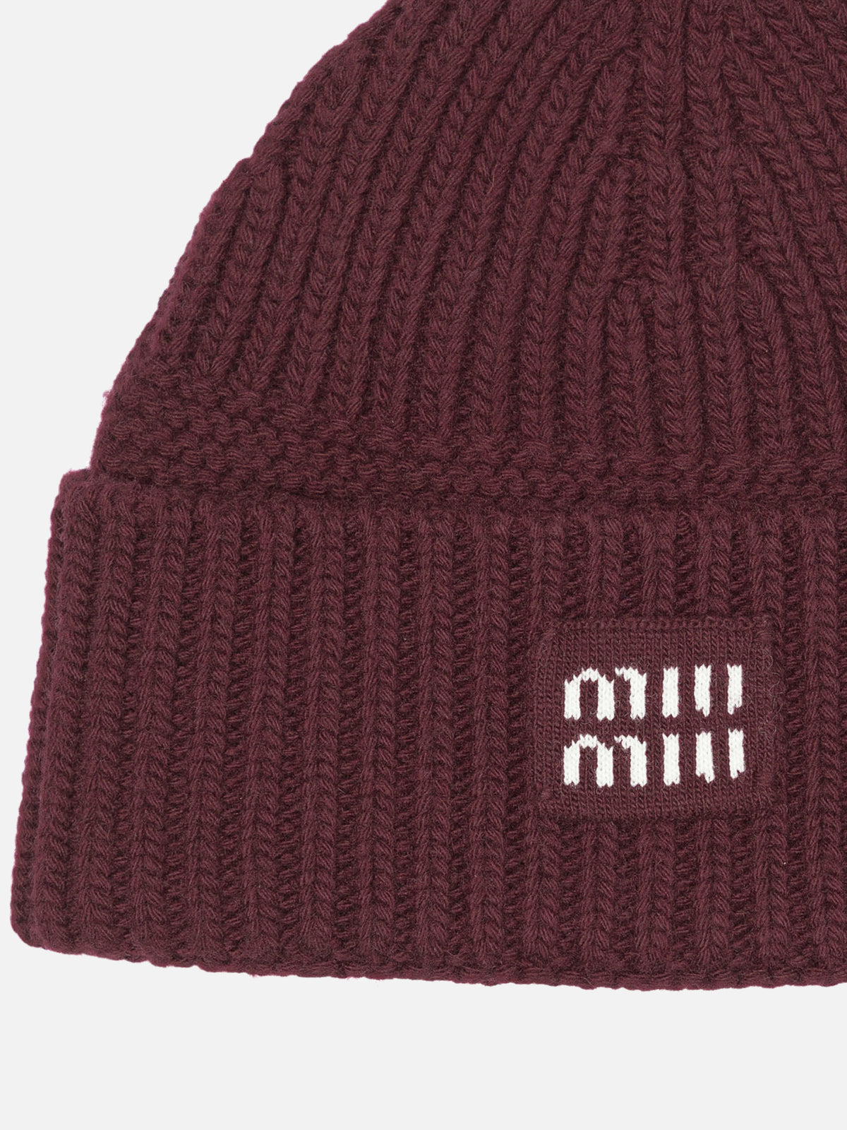 Miu Miu Wool and cashmere beanie with logo Bordeaux

