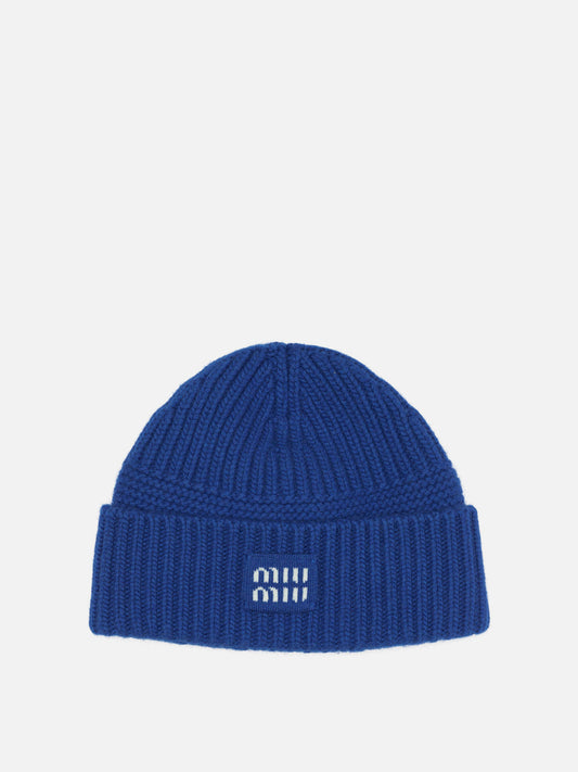 Miu Miu Wool and cashmere beanie with logo Blue

