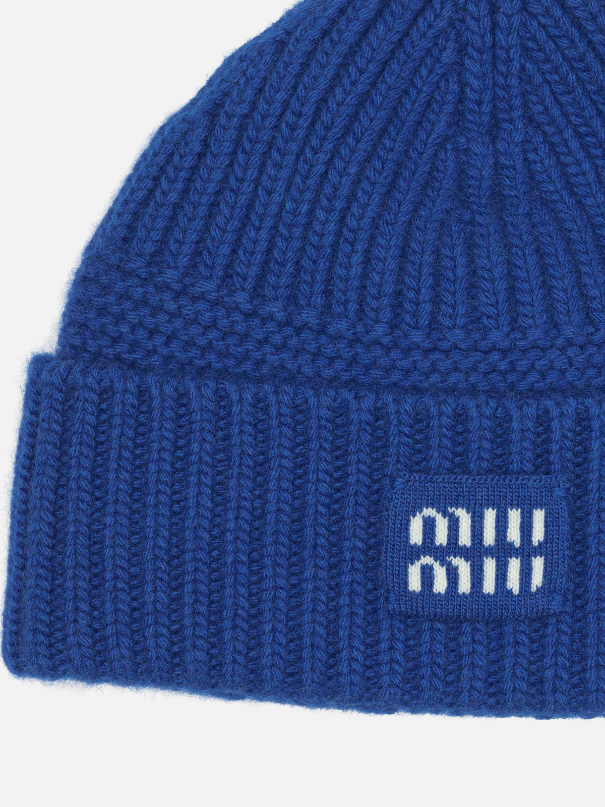 Miu Miu Wool and cashmere beanie with logo Blue - VIETTI