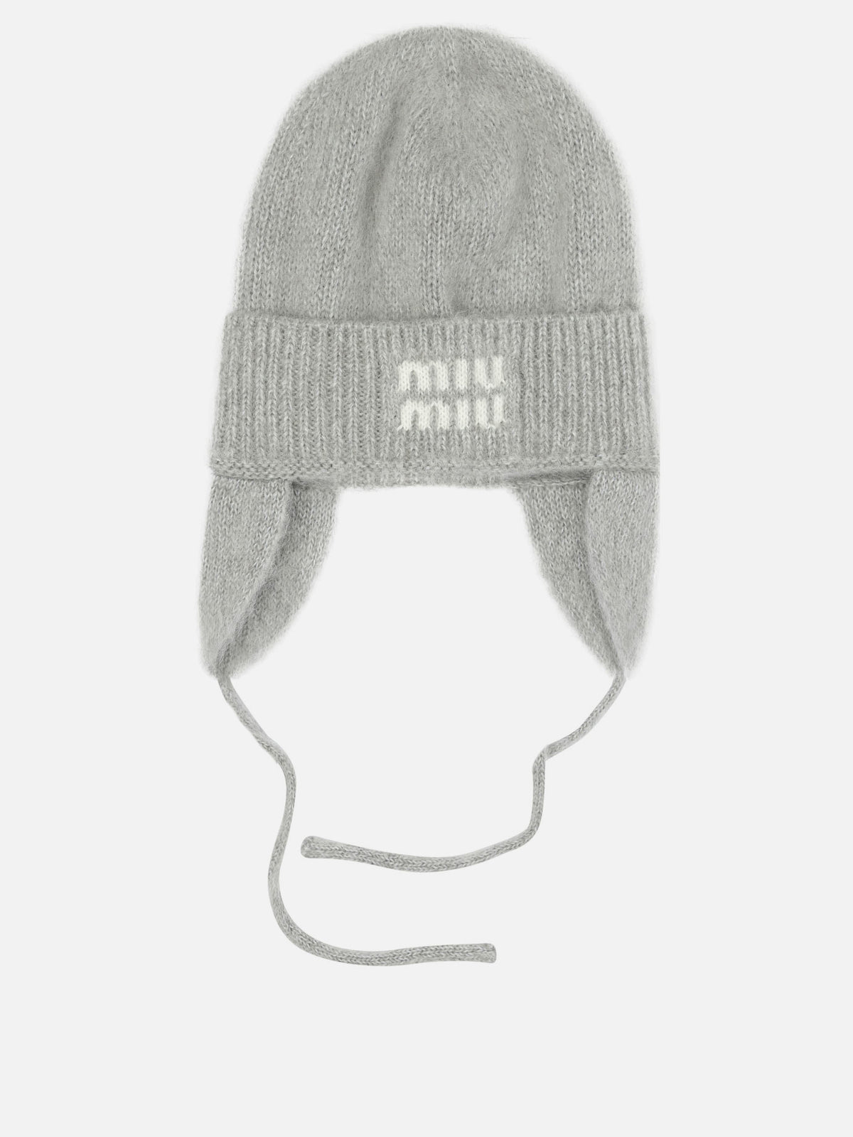 Miu Miu Beanie with earflaps and logo Grey - VIETTI
