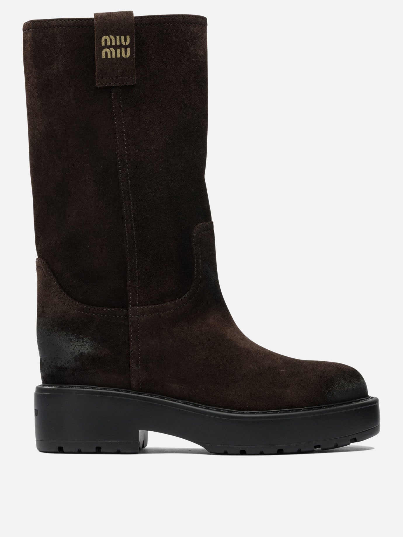 Pull-on boots 100% calf leather - 100% rubber  Brown - Miu Miu Women | PDP | VIETTI Online Store | thumbnail