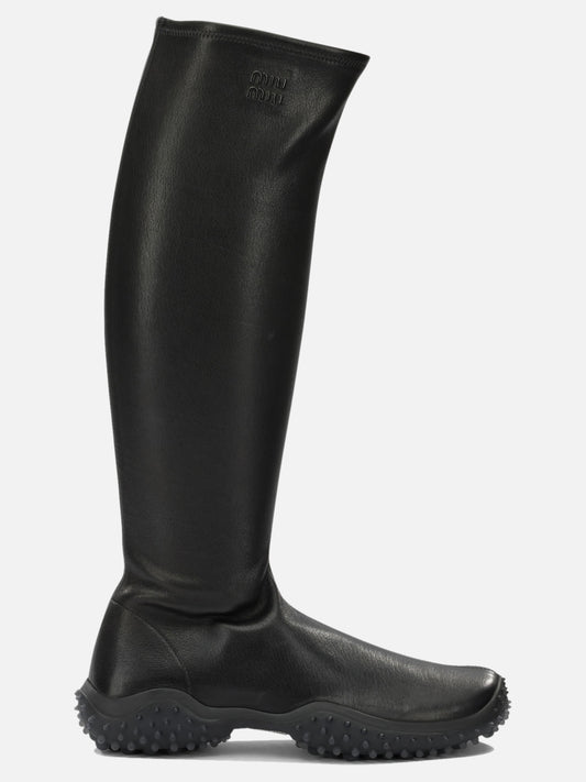 Knee-high 100% lamb leather - 100% rubber  Black - Miu Miu Women | PLP | VIETTI Online Store 
