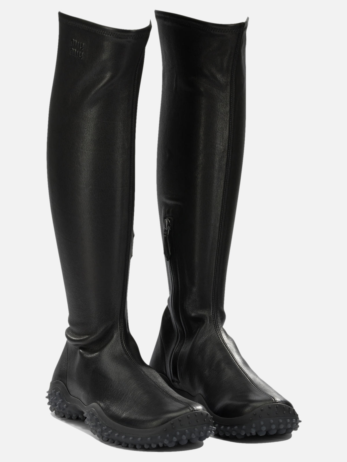 Miu Miu Knee-high stretch leather boots Black