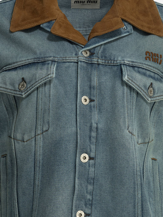 Miu Miu Denim jacket with logo Light blue

