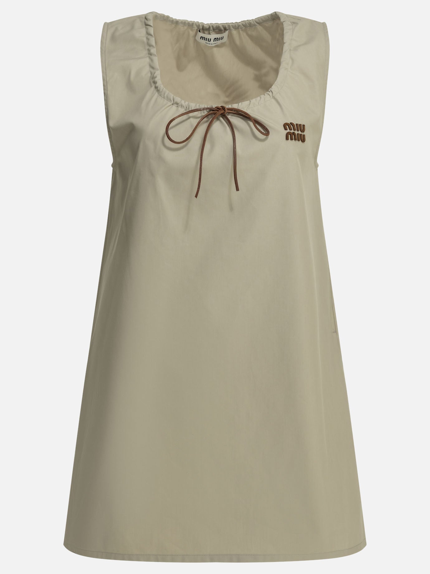 miu miu mini dress Miu Miu Short a-line dress with logo Beige - Women