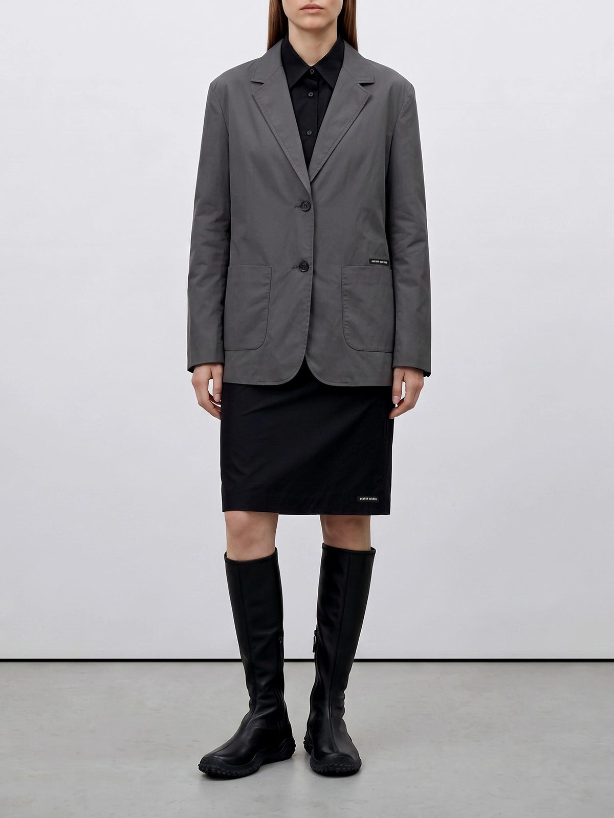 Miu Miu Stretch blazer with logo Grey - VIETTI