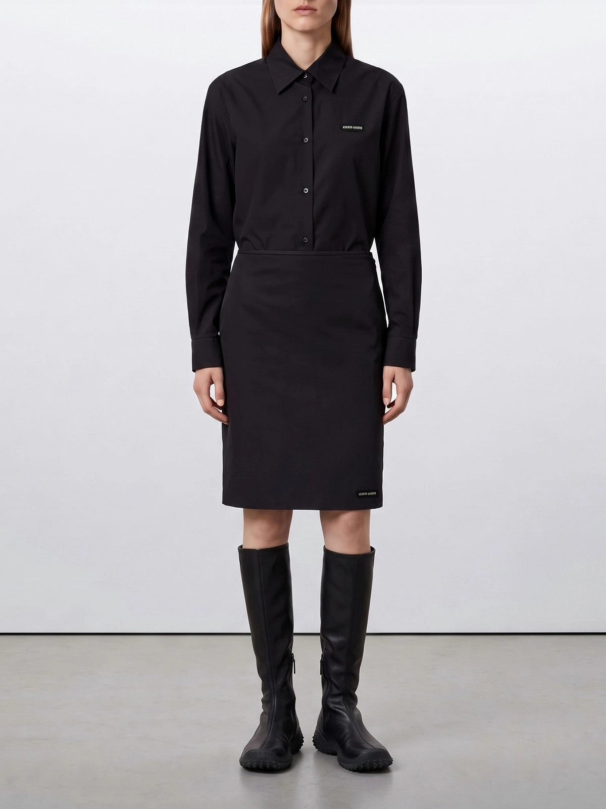Miu Miu Casual stretch shirt with logo Black - VIETTI