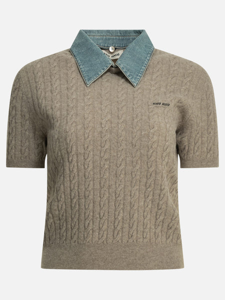 Miu Miu Cashmere and silk polo shirt Beige - Women | VIETTI Online