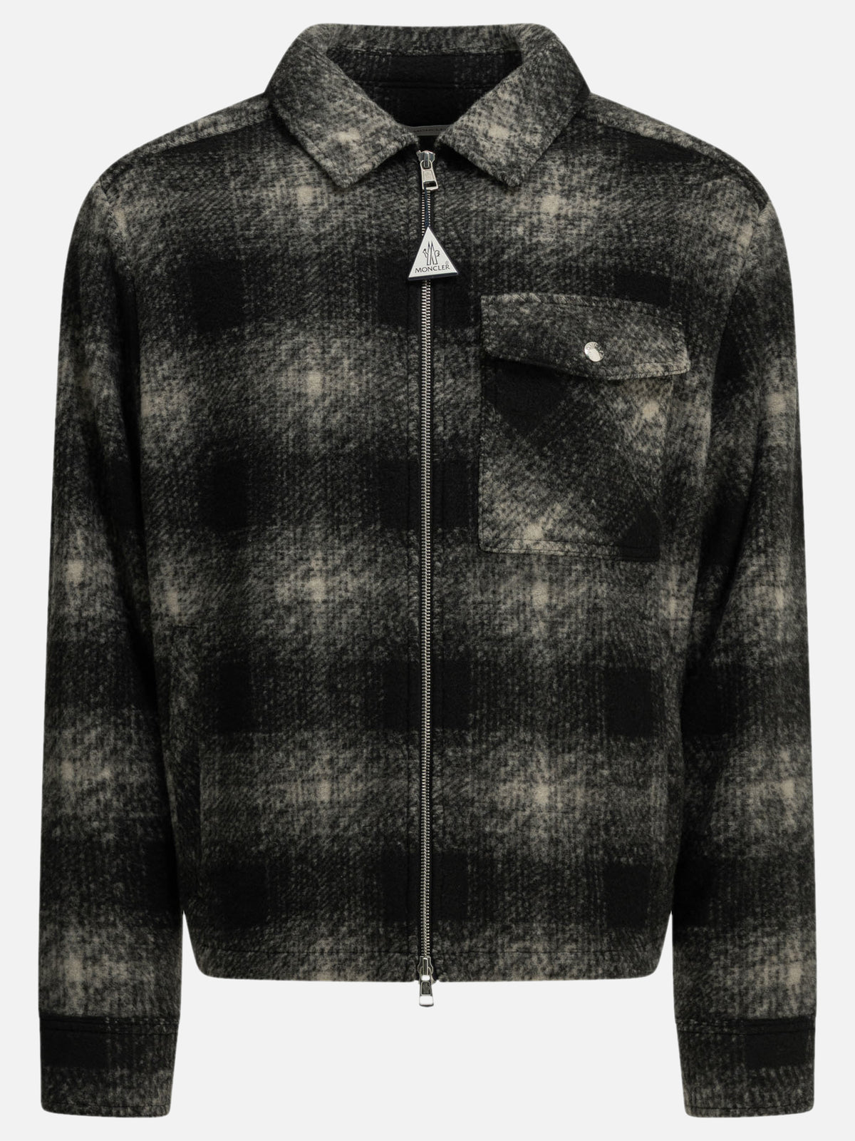 Moncler Giacca overshirt a quadri con logo Nero - VIETTI