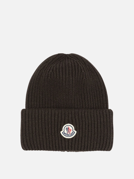 Moncler Wool and cashmere beanie with logo Brown


