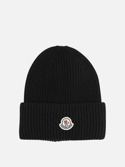 Moncler Wool and cashmere beanie with logo Black

