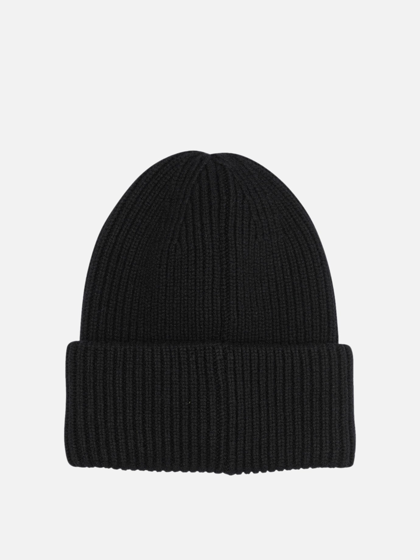 Moncler Wool and cashmere beanie with logo Black

