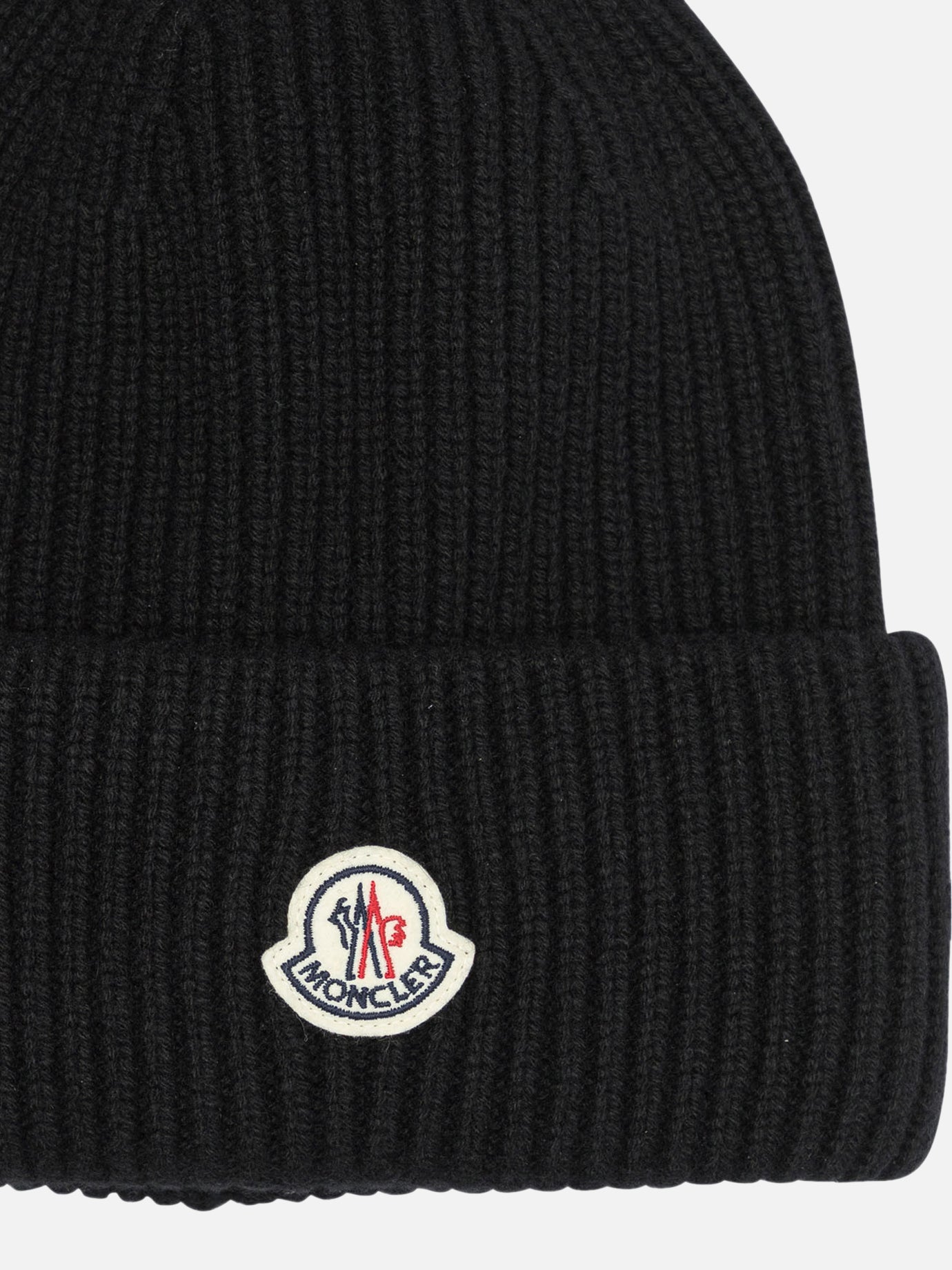 Moncler Wool and cashmere beanie with logo Black

