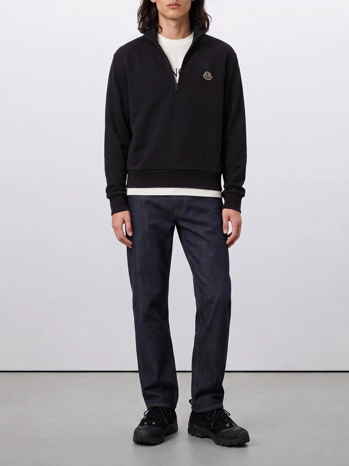 Moncler Half-Zip Sweatshirt with Logo 8G00059- Black - Men