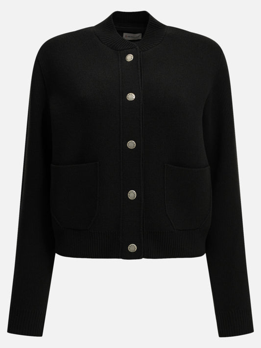 Moncler Wool Cardigan with Logo Black

