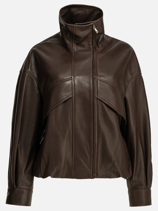 Leather jackets Solid colour  Brown - Nour Hammour Women | PDP | VIETTI Online Store 
