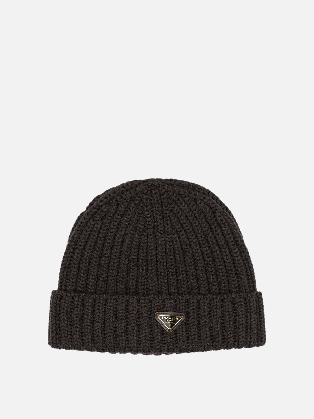 Prada Wool beanie with logo Brown