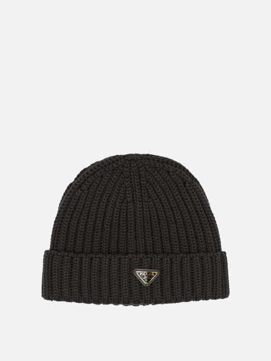 Prada Wool beanie with logo Brown

