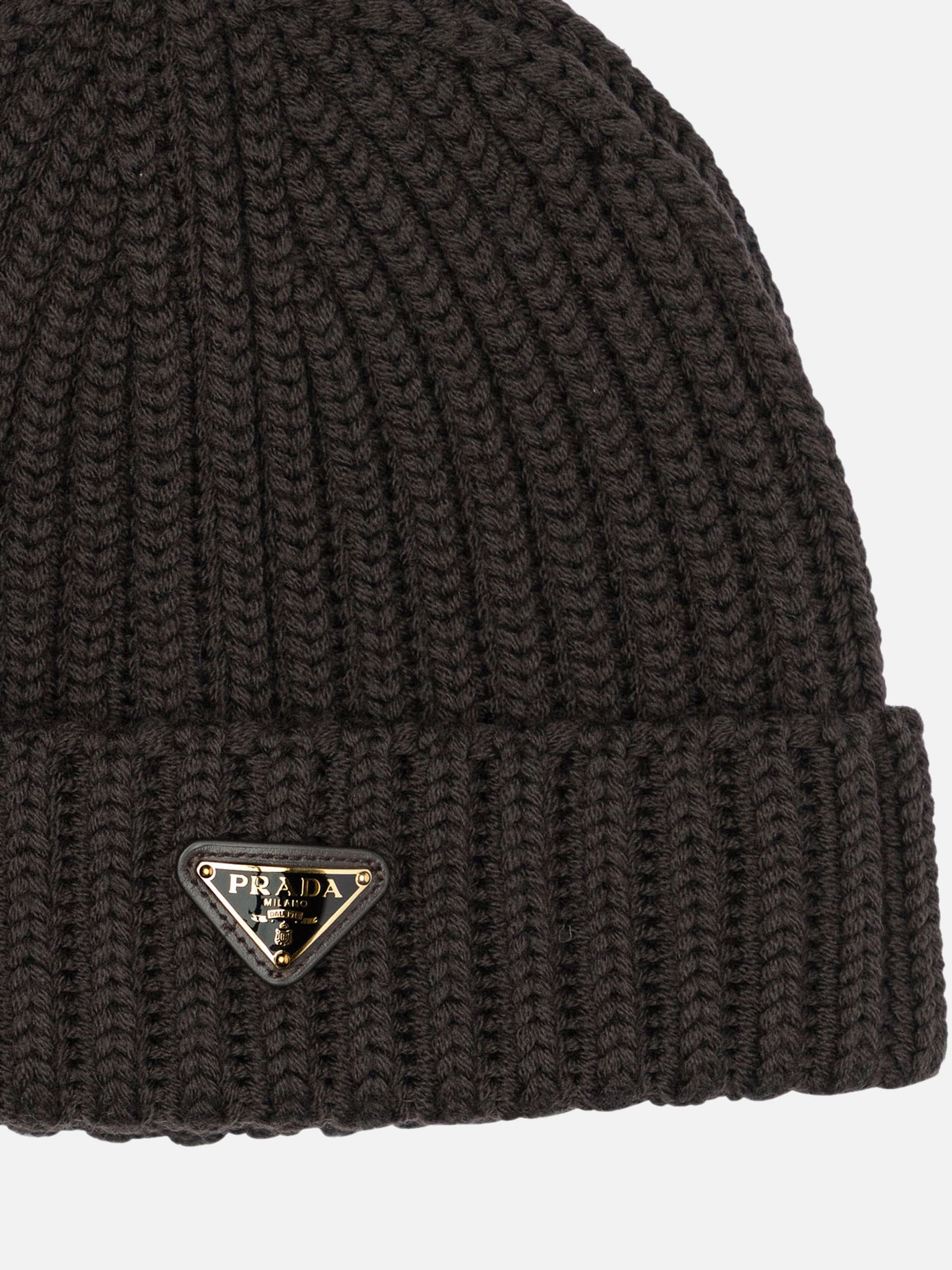 Prada Wool beanie with logo 1HC390 Brown - Women | VIETTI – United
