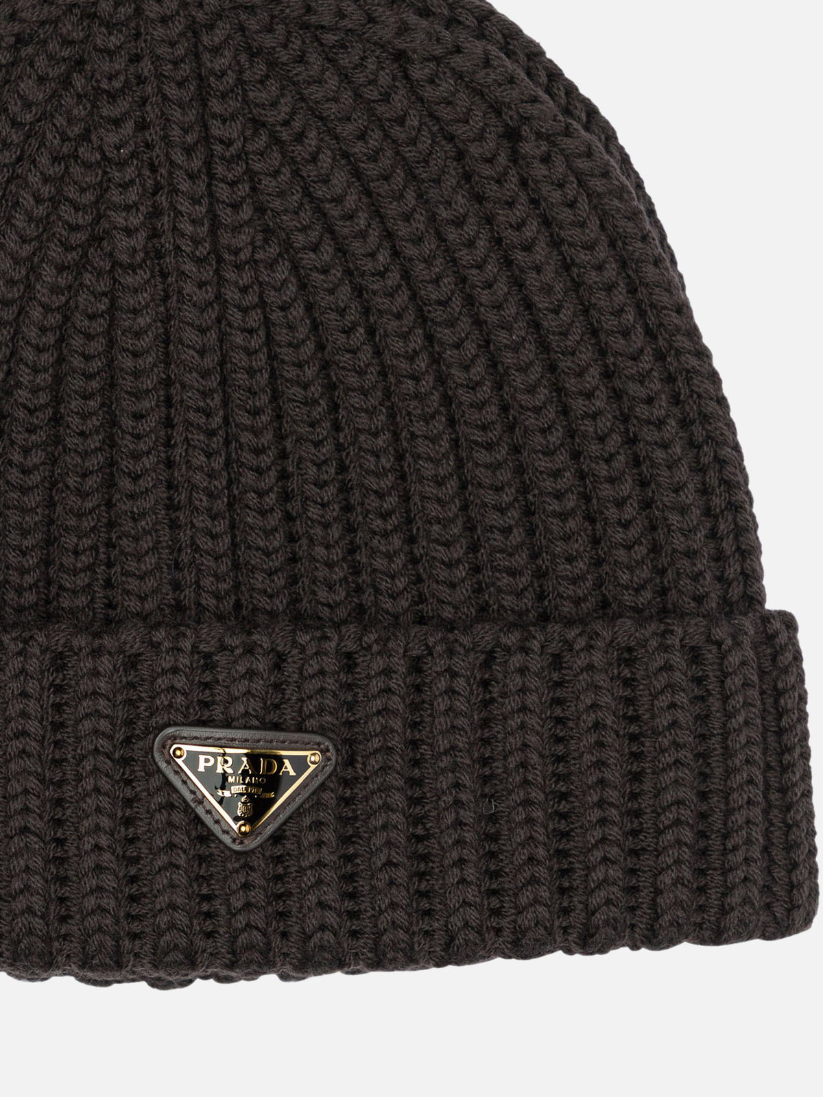 Prada Wool beanie with logo Brown