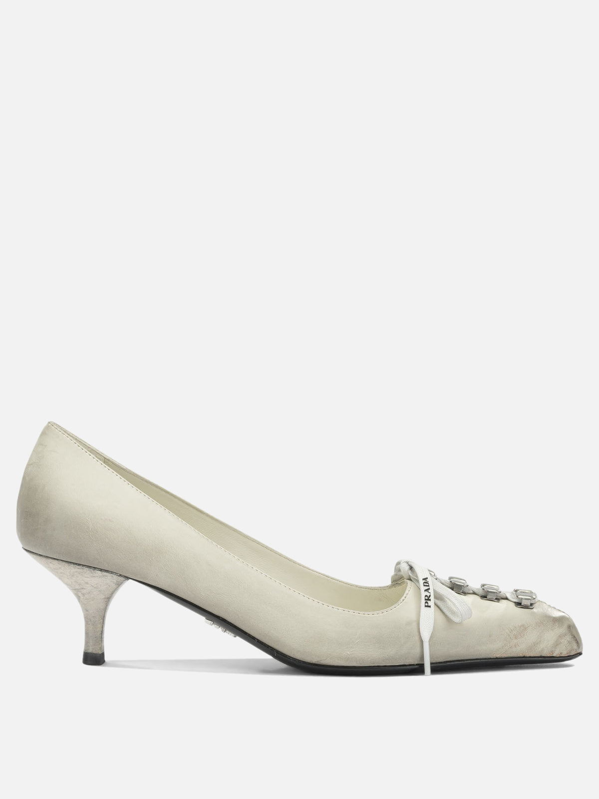 Prada Antique-Finish Leather Pumps White - VIETTI