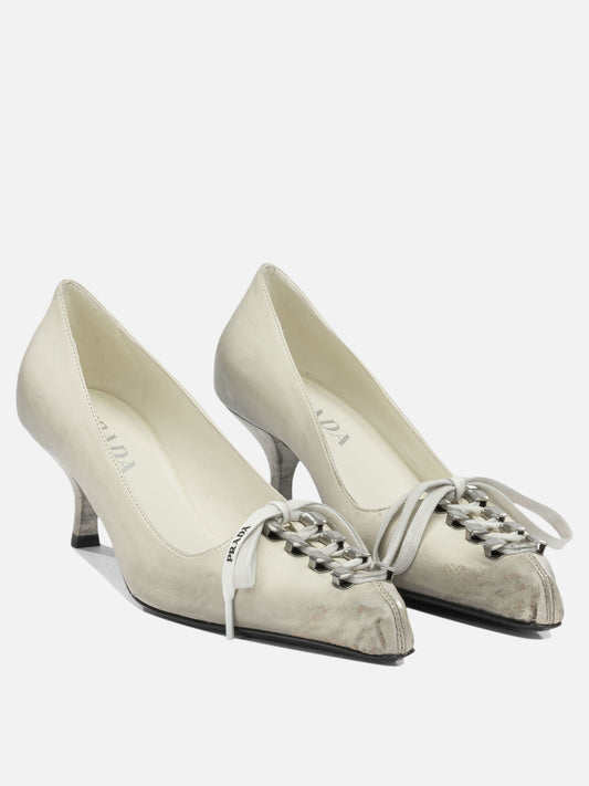 Prada Antique-Finish Leather Pumps White


