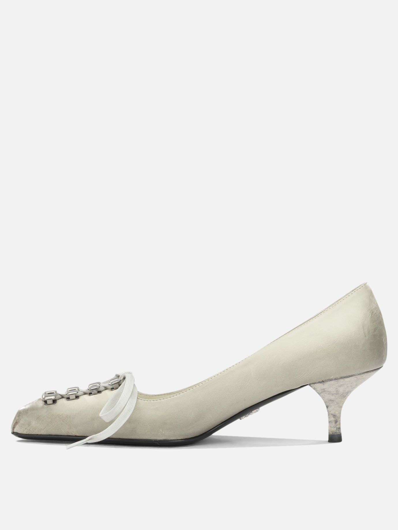 Prada Antique-Finish Leather Pumps White - VIETTI