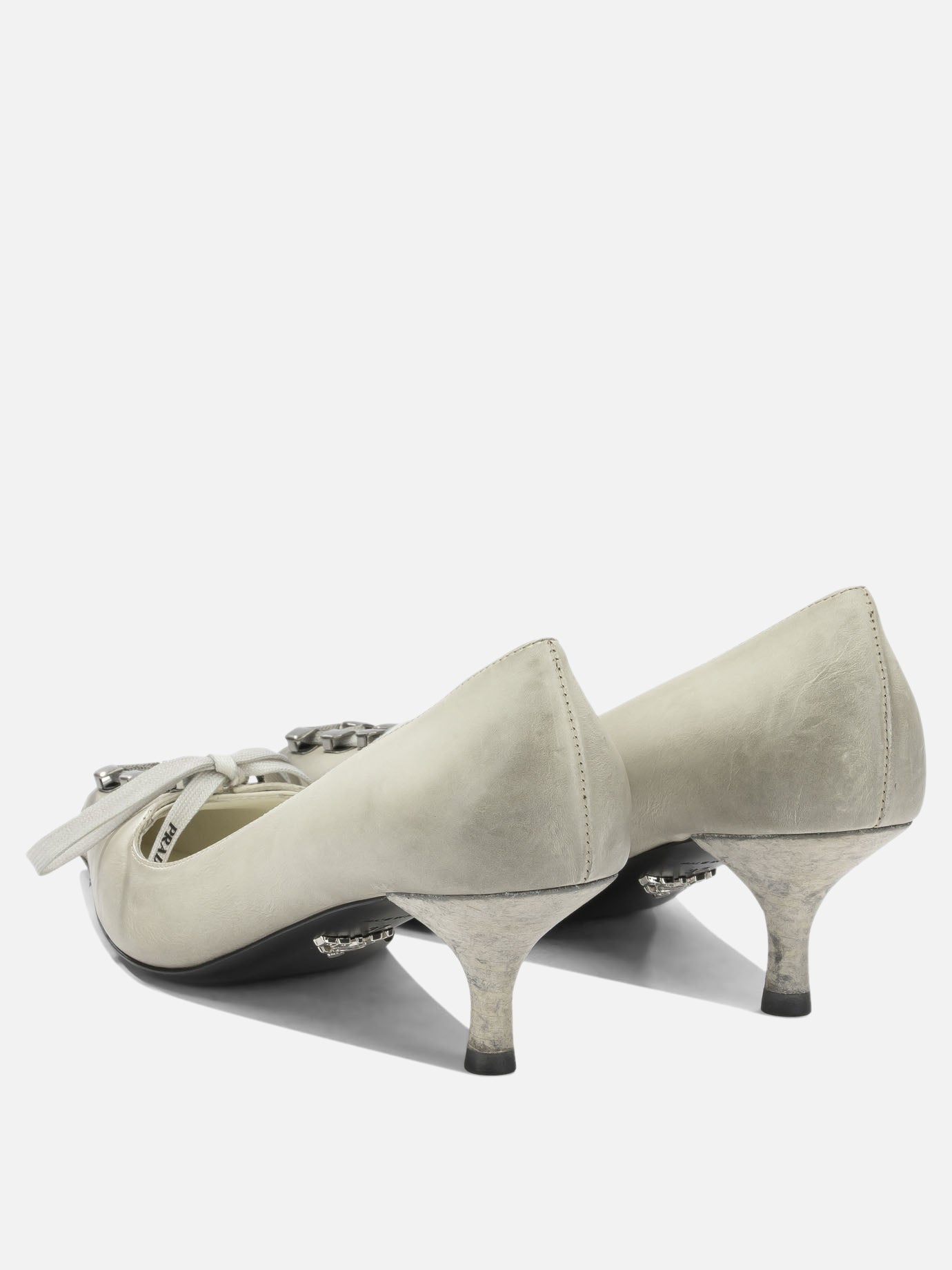 Prada Antique-Finish Leather Pumps White

