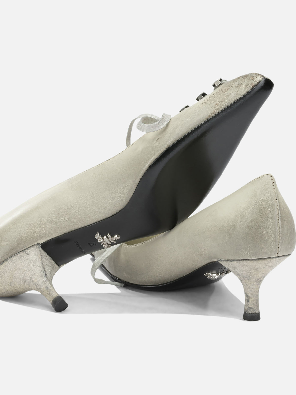 Prada Antique-Finish Leather Pumps White - VIETTI