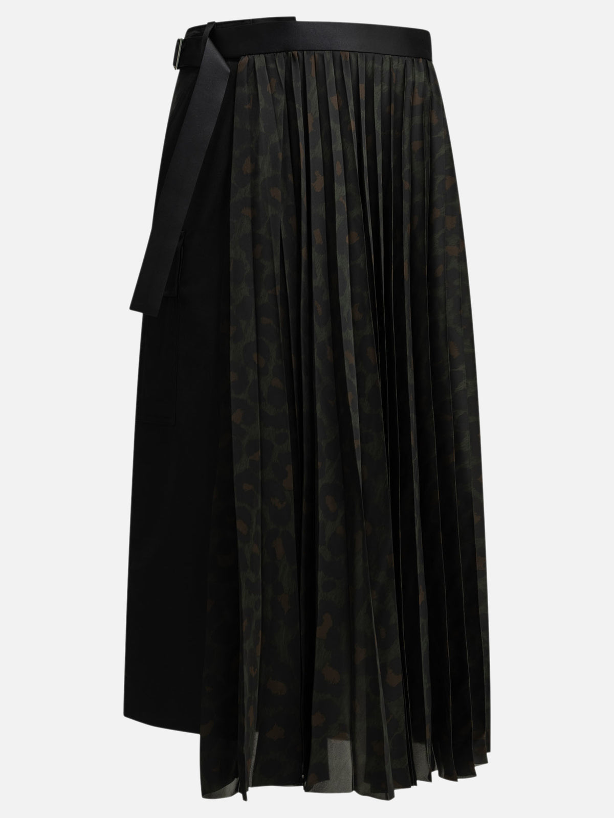 Sacai Gonna midi "Pleated Leopard" Nero - VIETTI