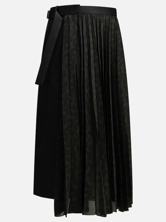 Sacai "Pleated Leopard" Midi Skirt Black

