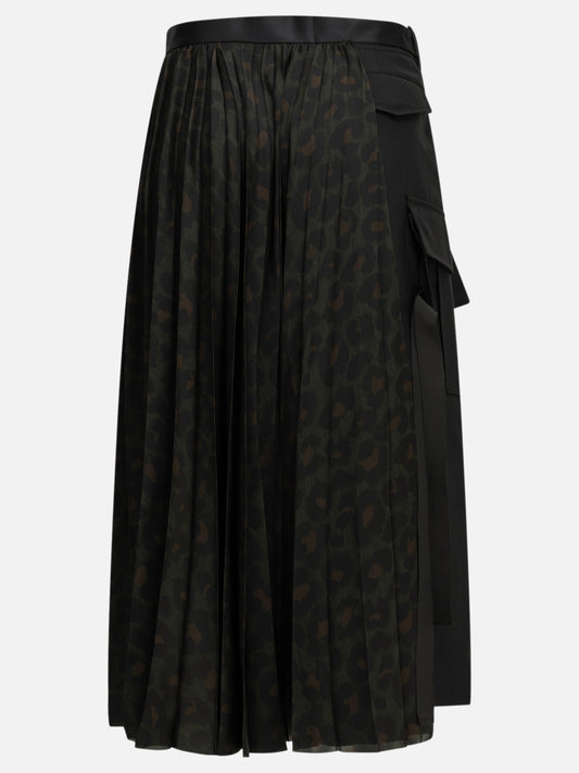 Sacai "Pleated Leopard" Midi Skirt Black

