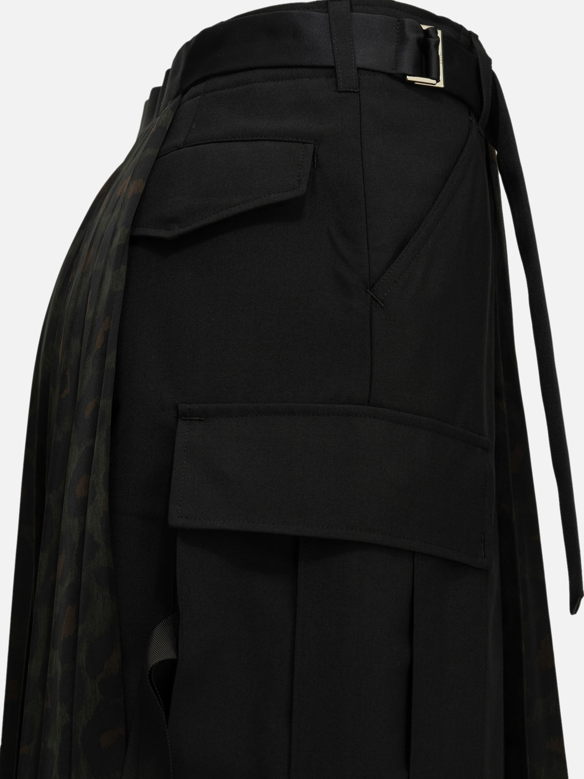 Sacai "Pleated Leopard" Midi Skirt Black

