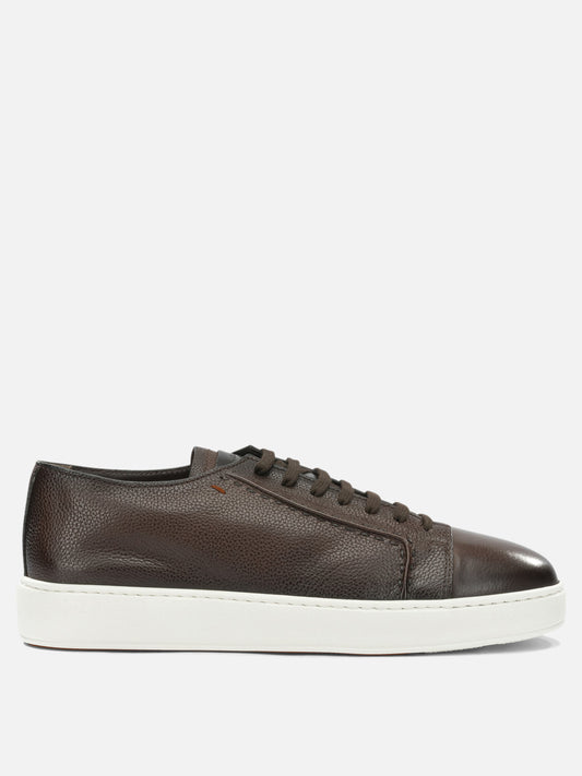 Sneaker basse 100% leather - 100% rubber  Marrone - Santoni Uomo | PDP | VIETTI Online Store 
