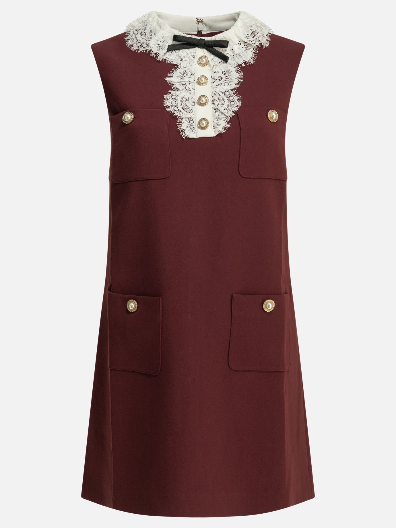 Self-Portrait-Short Dress With Lace Detail Dresses Bordeaux-Dresses